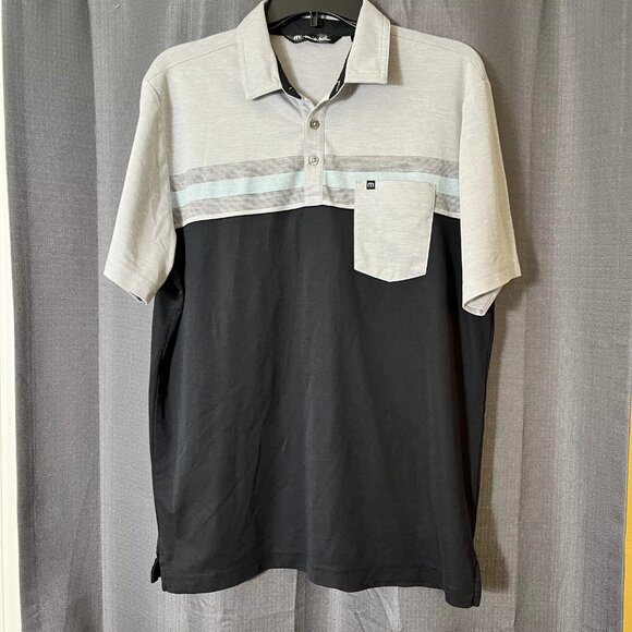 Travis Mathew Mens Large Golf Polo Performance Shirt Pocket Salad Days Gray Blue - Picture 1 of 10